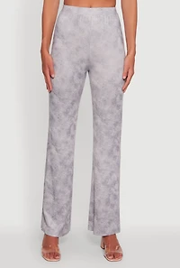 Womens Acid Wash Flared High Waisted Pants, Grey, Size M
