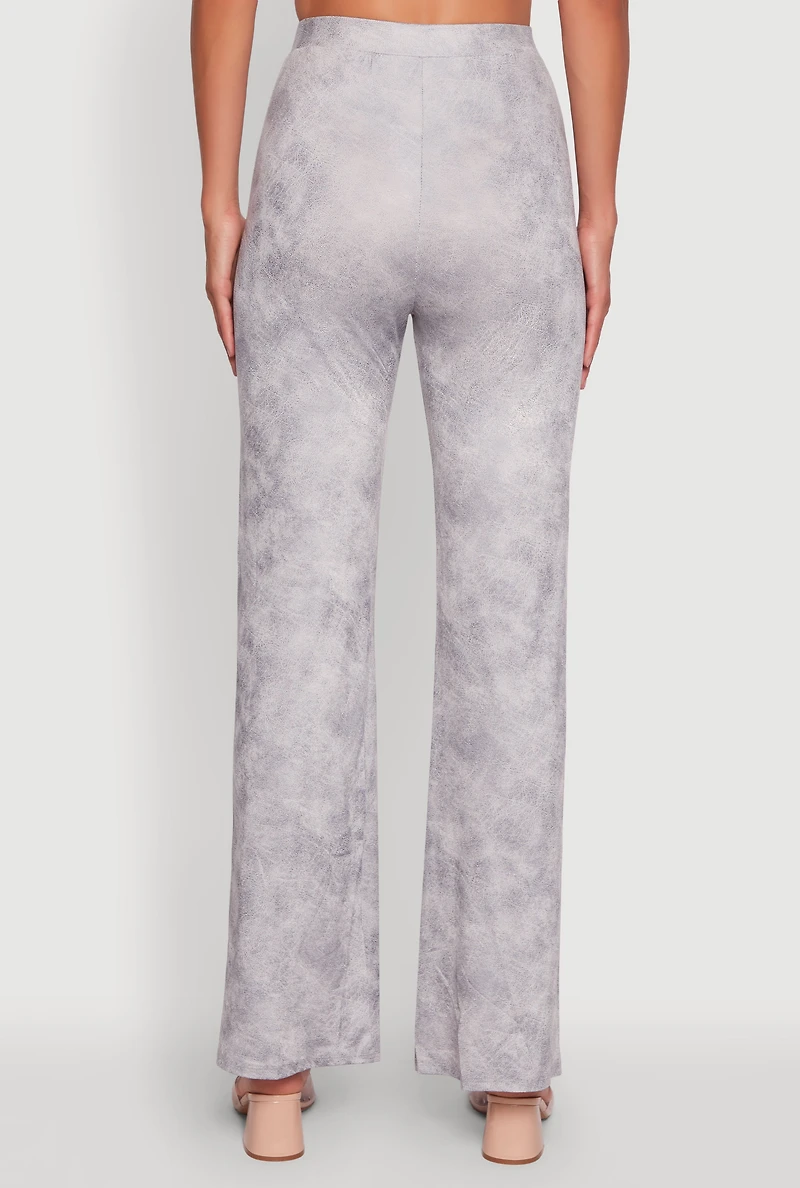 Womens Acid Wash Flared High Waisted Pants, Grey, Size XL