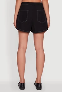 Womens Twill Faux Wrap Asymmetrical Skort, Black, Size L