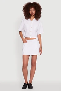Womens Twill Faux Wrap Asymmetrical Skort, White, Size S