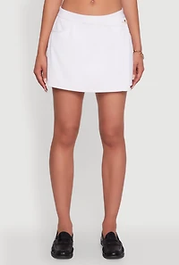 Womens Twill Faux Wrap Asymmetrical Skort, White, Size S