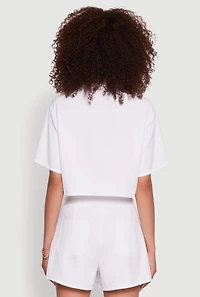 Womens Twill Cropped Button Front Shirt, White, Size L