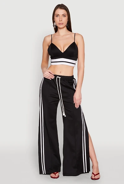 Womens Pintuck Varsity Stripe Drawstring Pants,