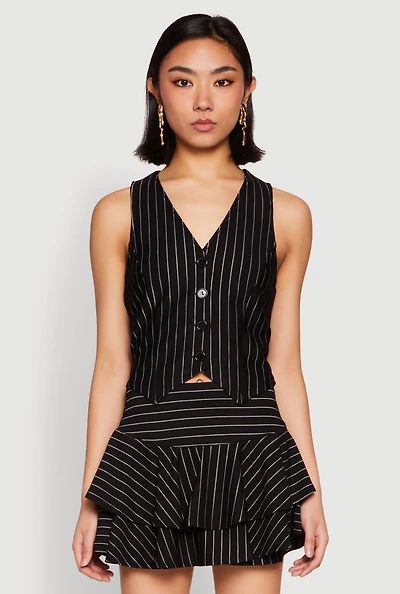 Womens Pinstripe Cropped Vest, Black, Size M
