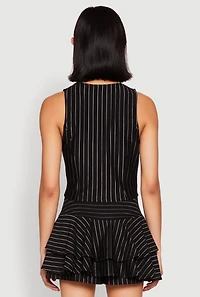 Womens Pinstripe Cropped Vest, Black, Size M