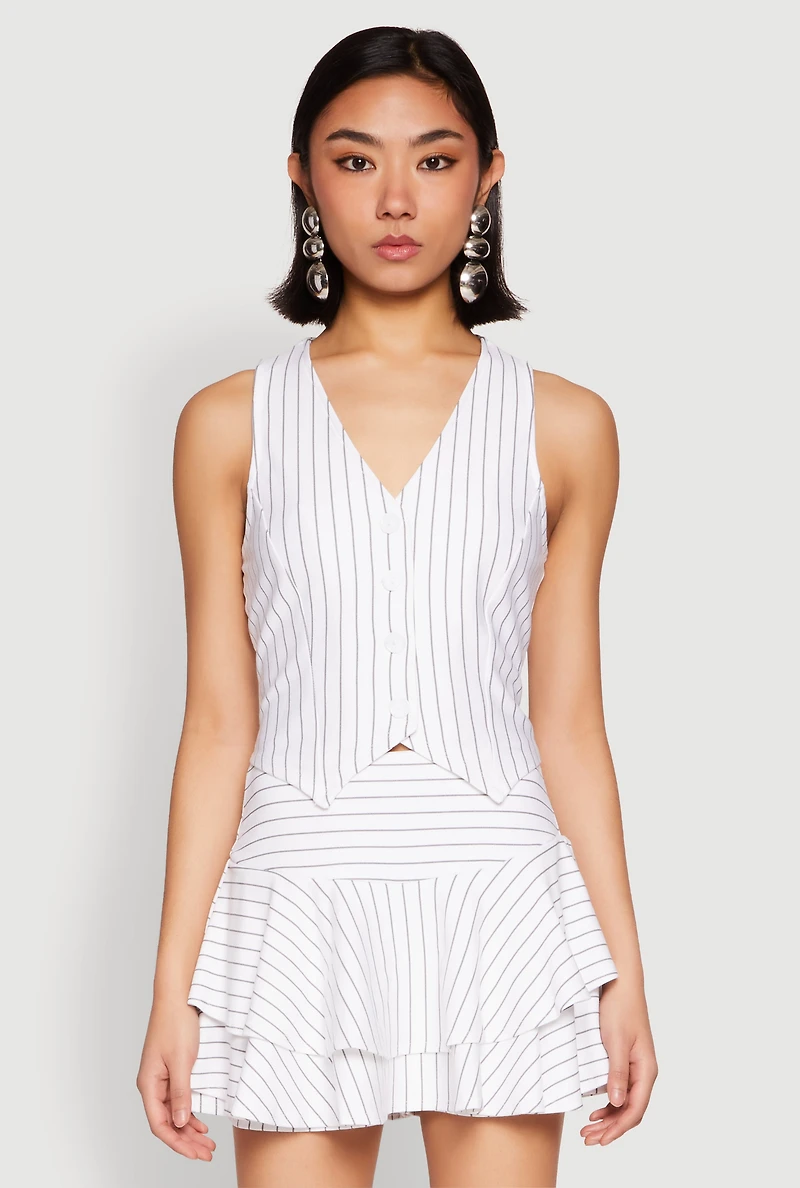 Womens Pinstripe Cropped Vest, White, Size M