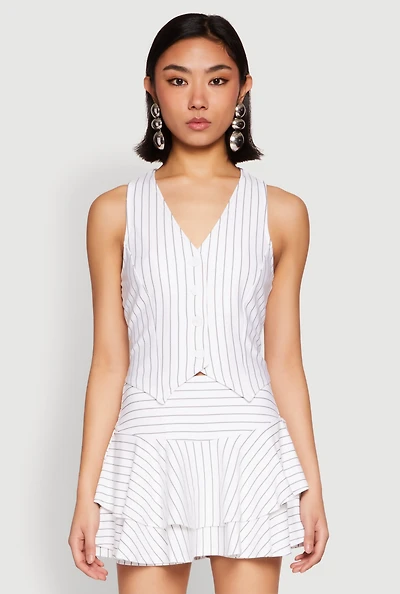 Womens Pinstripe Cropped Vest, White, Size M