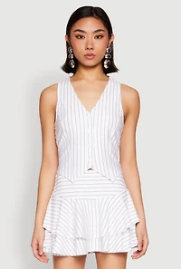 Womens Pinstripe Cropped Vest, White, Size M