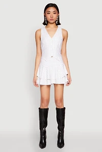 Womens Pinstripe Cropped Vest, White, Size M