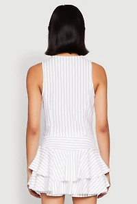 Womens Pinstripe Cropped Vest, White, Size L