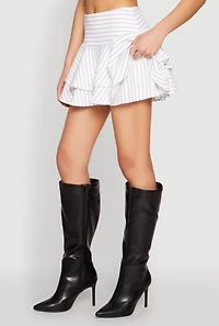 Womens Pinstripe Tiered Skort, White, Size L