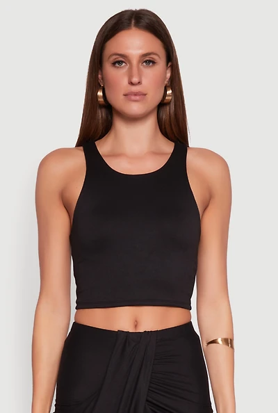 Womens Soft Knit Cropped Tank Top, Black, Size M