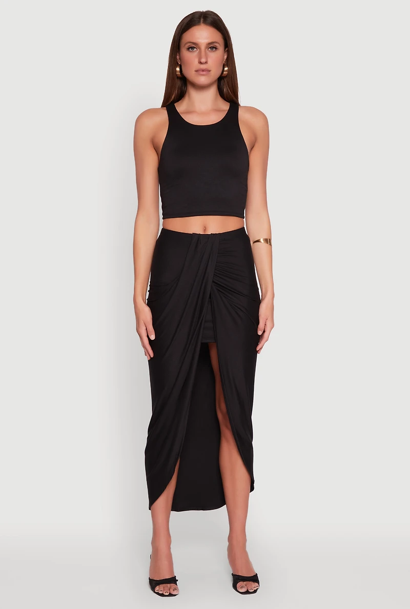 Womens Soft Knit Cropped Tank Top, Black, Size M
