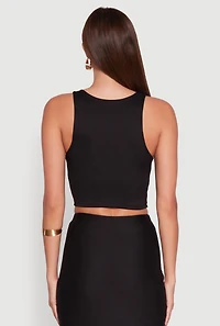 Womens Soft Knit Cropped Tank Top, Black, Size M