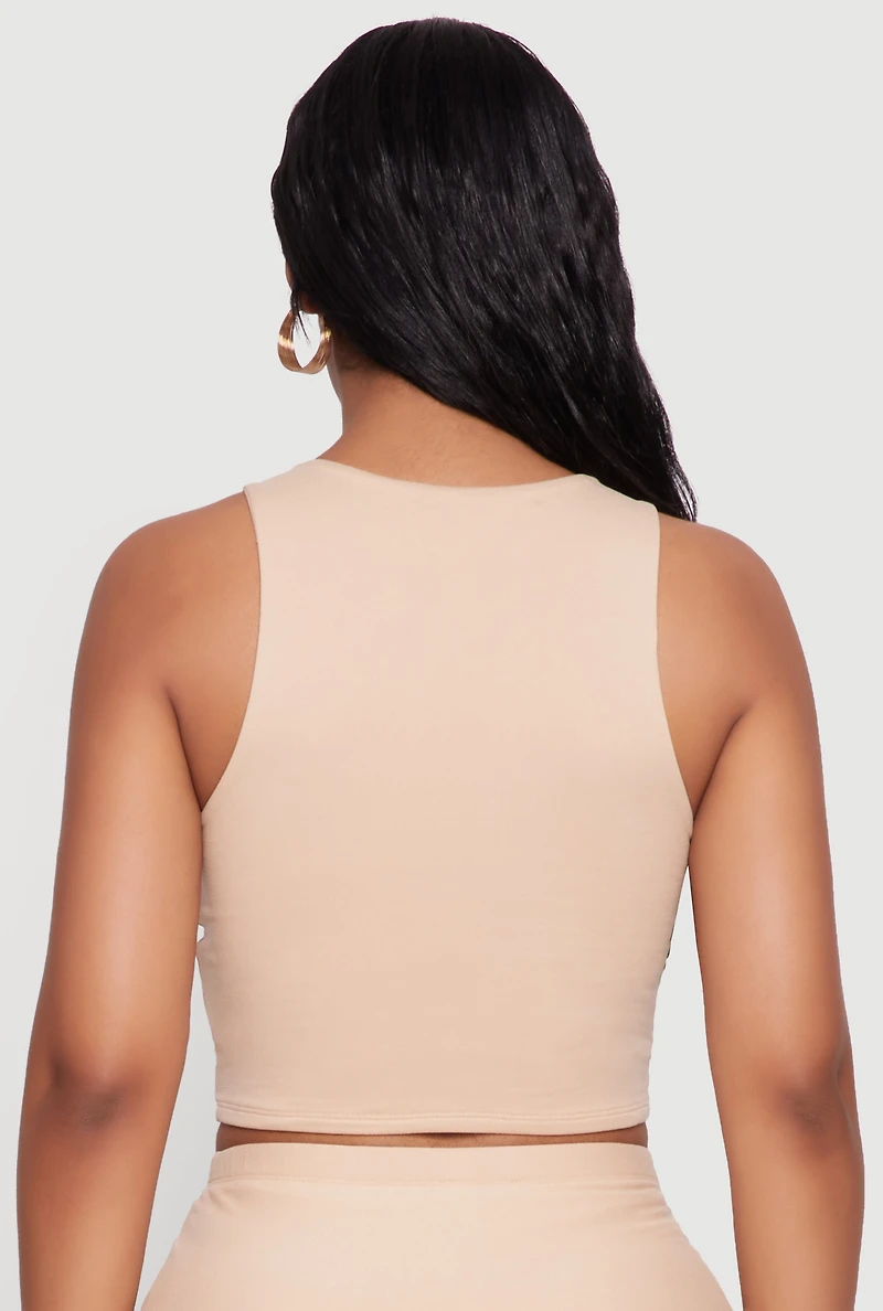 Womens Soft Knit Cropped Tank Top, Beige, Size L