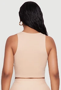 Womens Soft Knit Cropped Tank Top, Beige, Size L