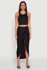 Womens Soft Knit Twisted Front High Low Maxi Skirt, Black, Size M
