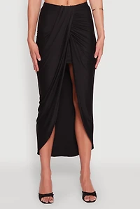 Womens Soft Knit Twisted Front High Low Maxi Skirt, Black, Size M