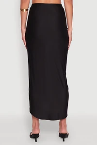 Womens Soft Knit Twisted Front High Low Maxi Skirt, Black, Size M