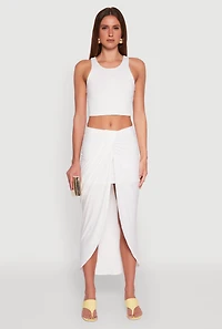 Womens Soft Knit Twisted Front High Low Maxi Skirt, White, Size M