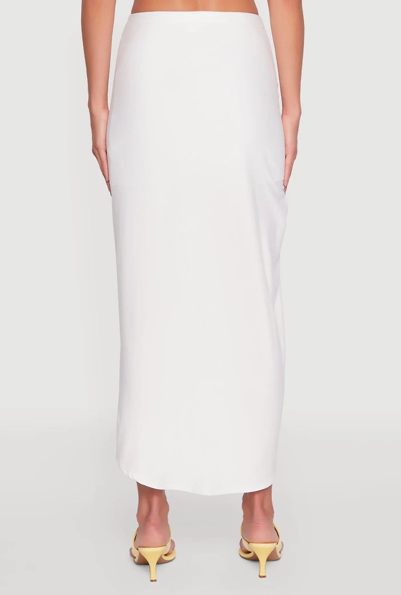 Womens Soft Knit Twisted Front High Low Maxi Skirt, White, Size M