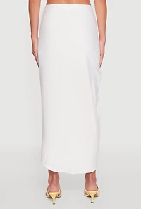Womens Soft Knit Twisted Front High Low Maxi Skirt, White, Size M