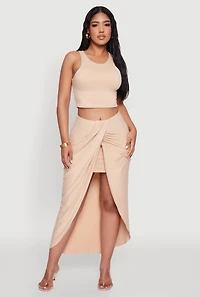 Womens Soft Knit Twisted Front High Low Maxi Skirt, M