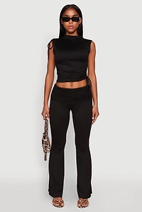 Womens Ruched Mock Neck Crop Top,