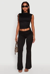 Womens Ruched Mock Neck Crop Top,
