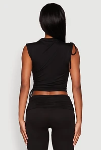 Womens Ruched Mock Neck Crop Top,