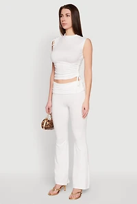 Womens Ruched Mock Neck Crop Top, White, Size S