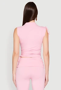 Womens Ruched Mock Neck Crop Top, Pink, Size L