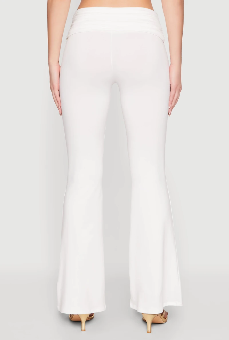 Womens Ruched Flare Leg Pants, White, Size XL