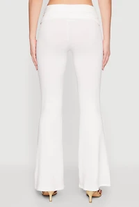 Womens Ruched Flare Leg Pants, White, Size XL