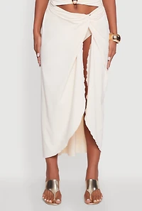 Womens Twist Front Tulip Swim Skirt, Khaki, Size S