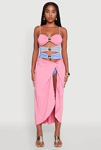 Womens Twist Front Tulip Swim Skirt, Pink, Size M