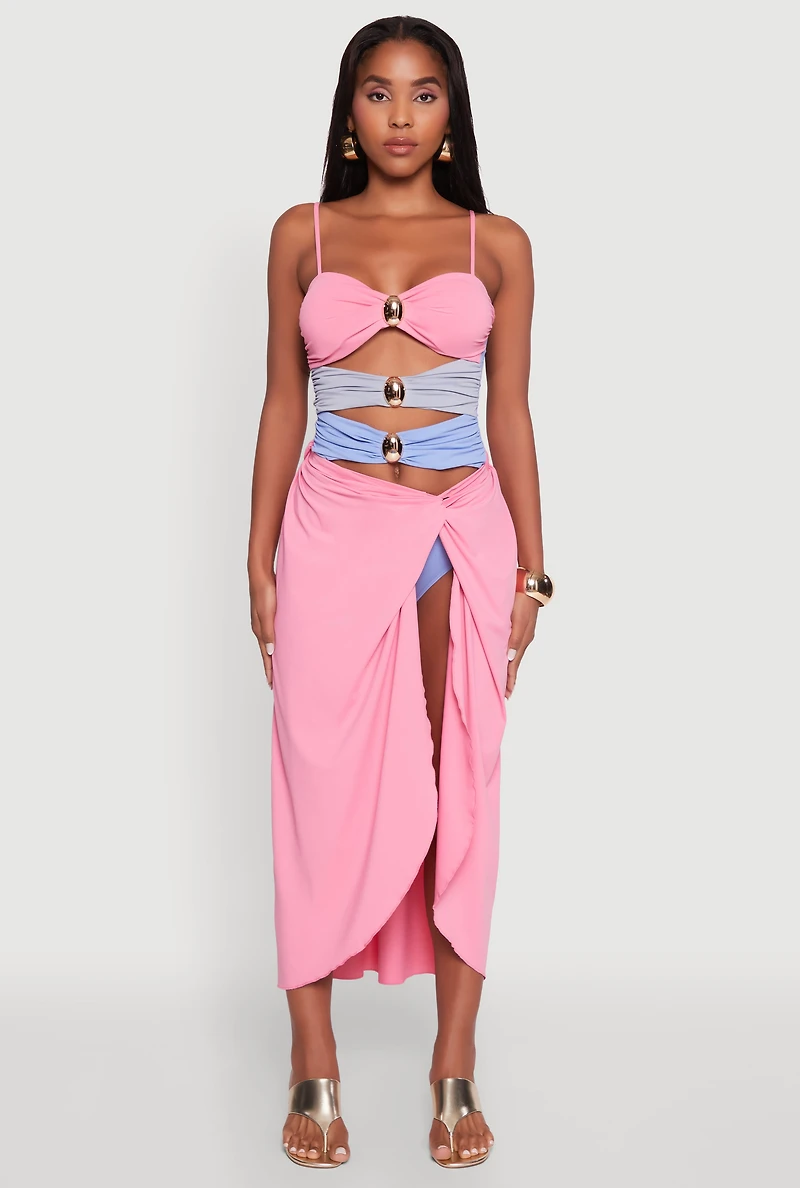 Womens Twist Front Tulip Swim Skirt, Pink, Size XL