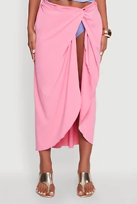 Womens Twist Front Tulip Swim Skirt, Pink, Size M