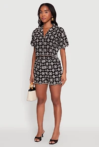Womens Patterned Decorative Stitch Shirt, Black, Size M