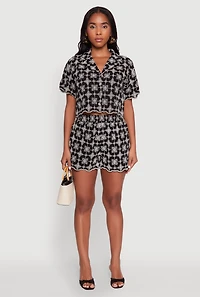 Patterned Decorative Stitch Shorts