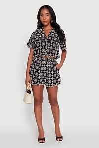 Patterned Decorative Stitch Shorts