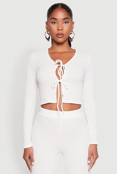 Textured Knit Double Tie Front Crop Top