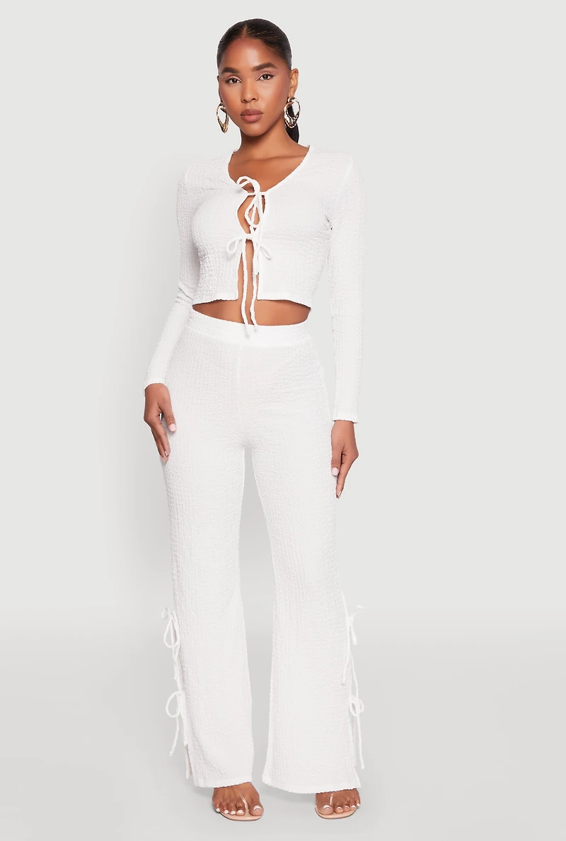Textured Knit Double Tie Front Crop Top