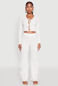 Womens Textured Knit Double Tie Front Crop Top, M