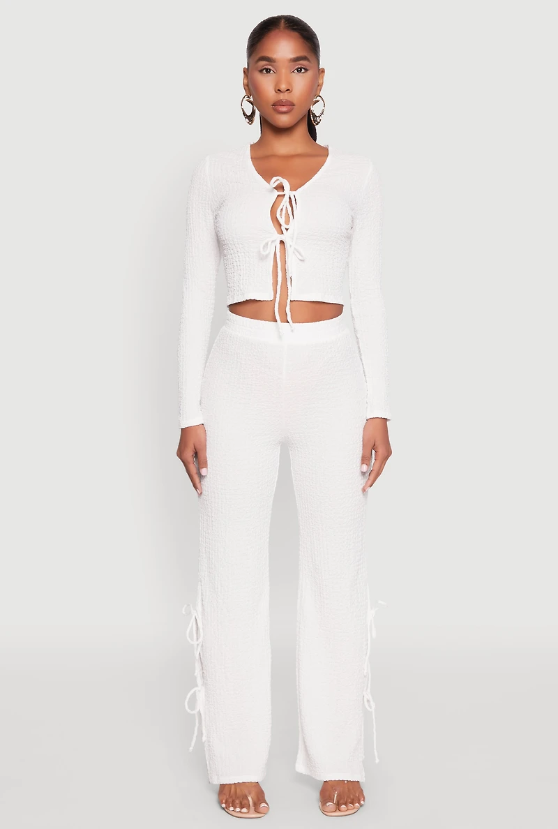 Textured Knit Double Tie Front Crop Top