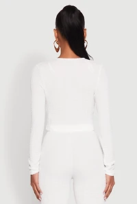 Womens Textured Knit Double Tie Front Crop Top, M