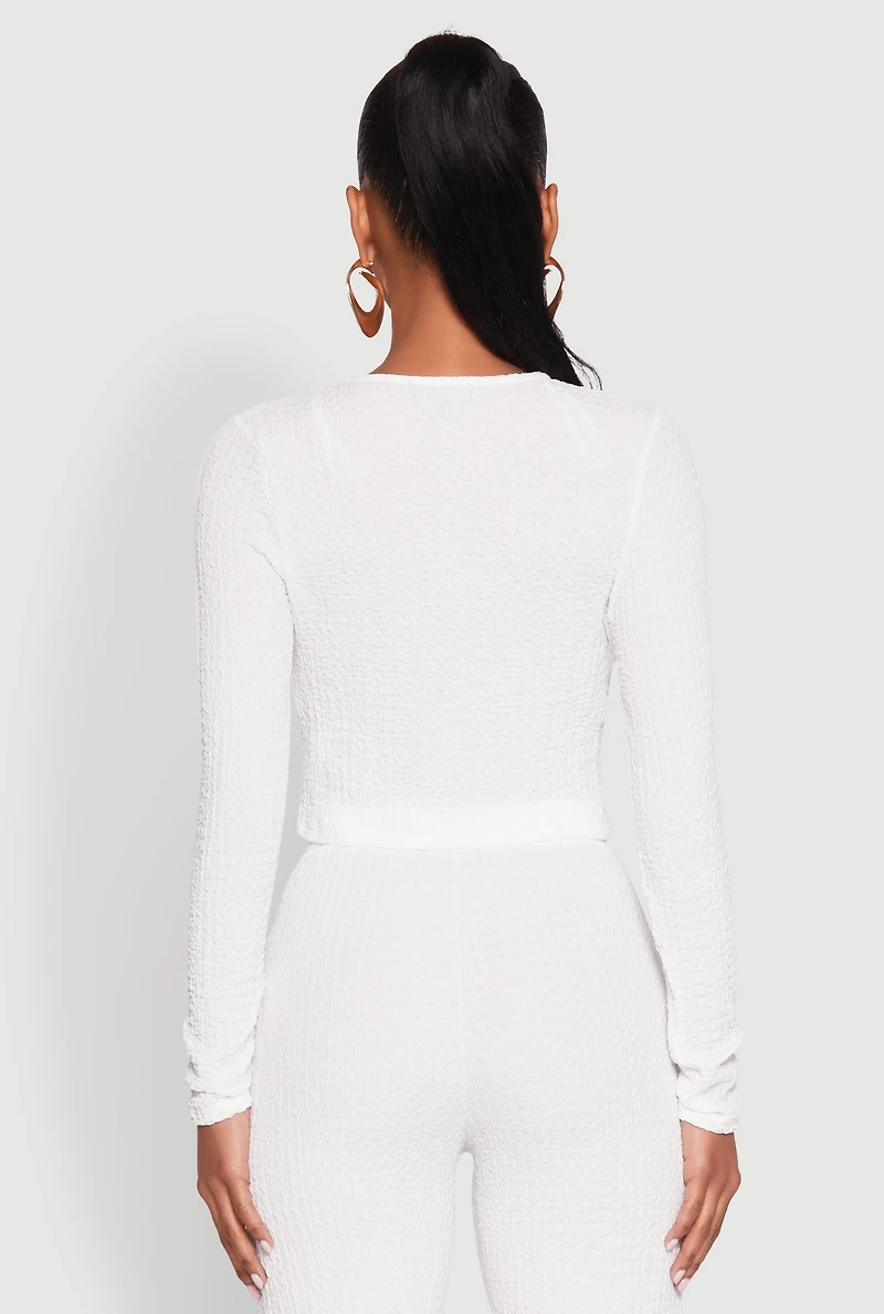 Textured Knit Double Tie Front Crop Top