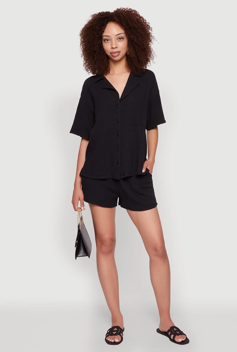 Womens Trendy Gauze Knit Shorts for Casual Summer Wear, Black,