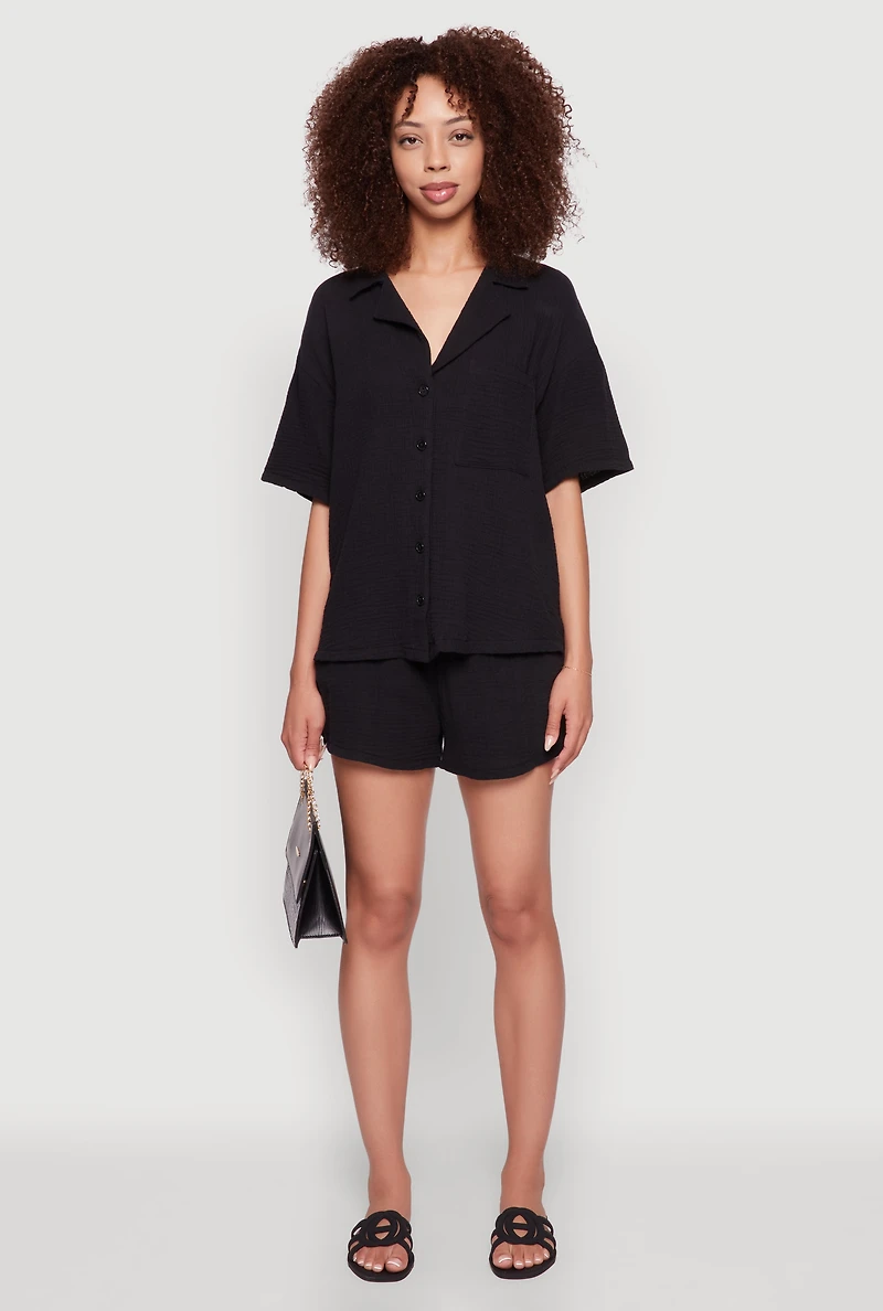 Womens Trendy Gauze Knit Shorts for Casual Summer Wear, Black,