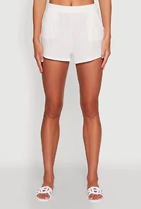 Womens Trendy Gauze Knit Shorts for Casual Summer Wear, White, Size L